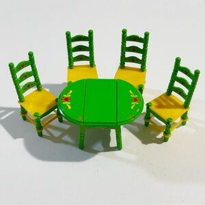 Vintage Mattel The Littles Dollhouse Furniture Table Chairs Green Metal Die Cast